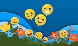 tegnede blomster og smilende emojier.